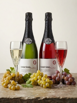 Cava Wein in Flaschen auf einem Tisch